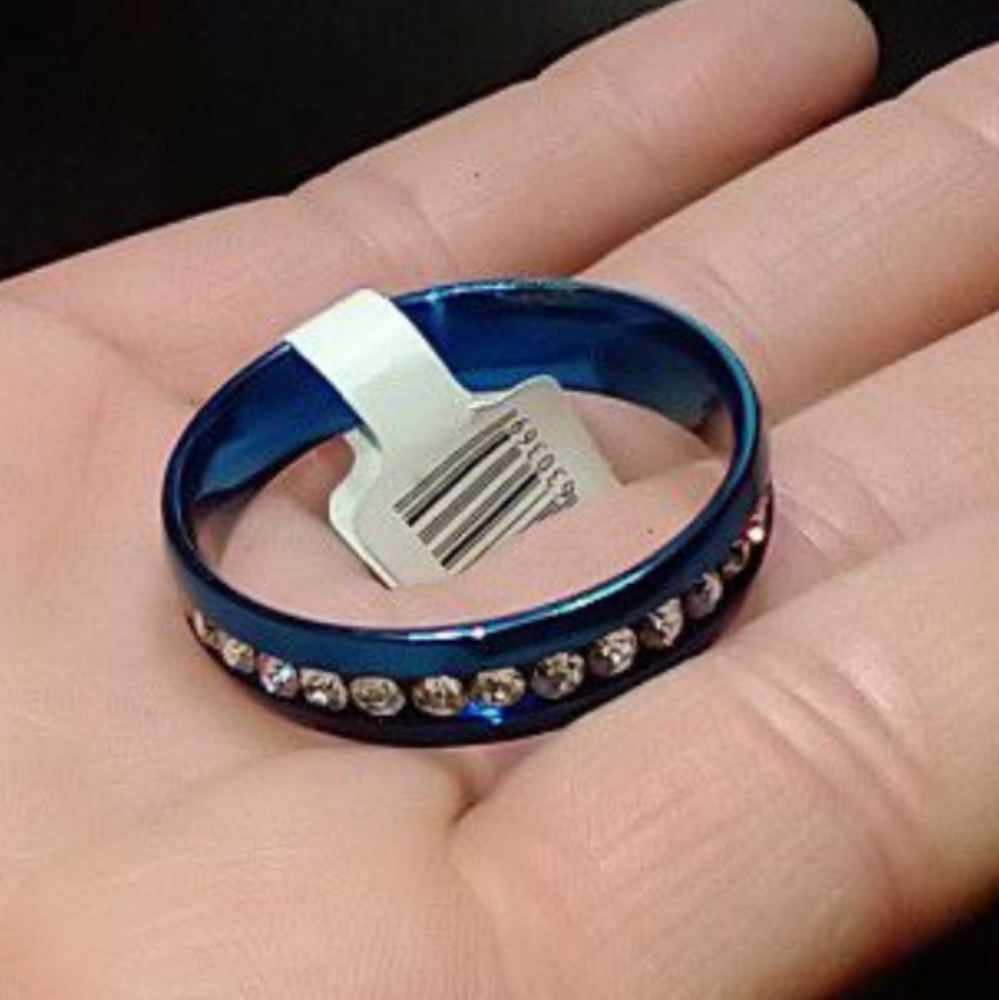 Metallic Blue Stainless Steel CZ Band SZ 14/14.25